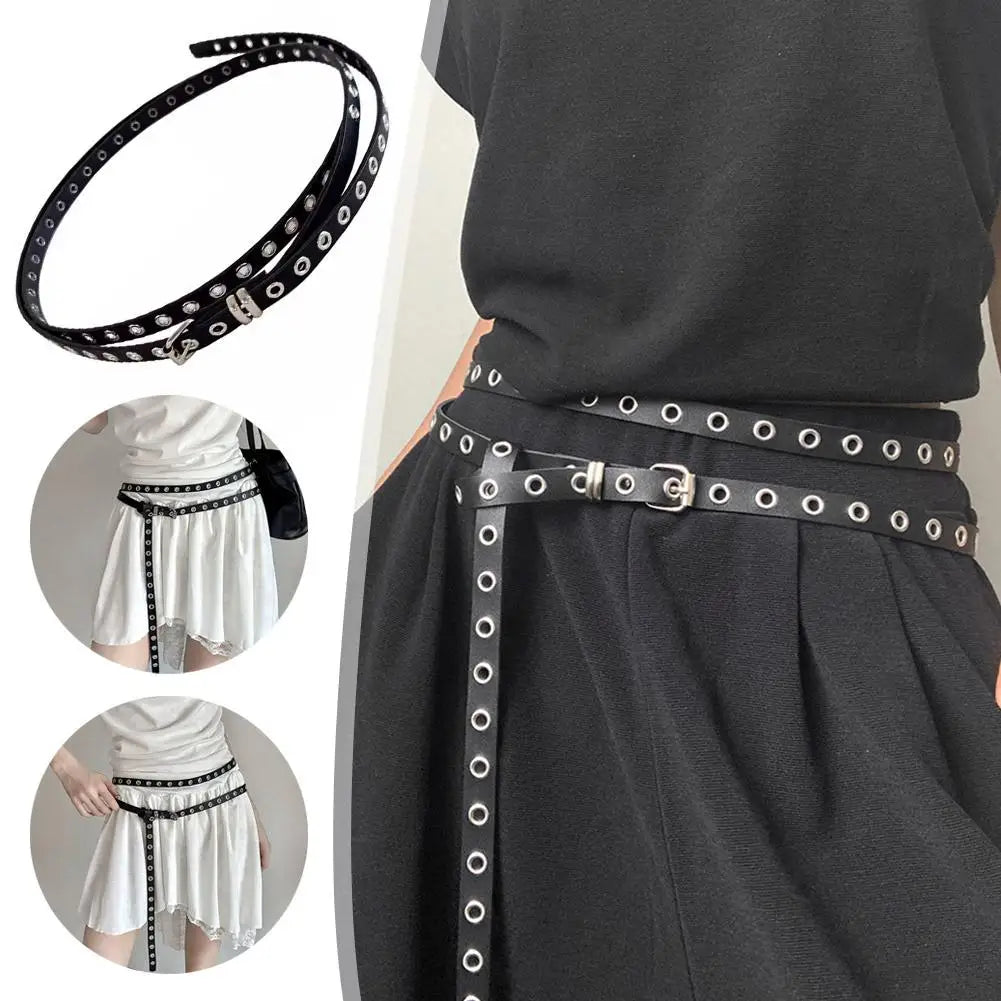 2025 Punk Style Double Ring Thin Belt PU Leather Women Belt Waist Strap All-match Lady Dress Coat Sweater Decorative Waistband Zpaxo