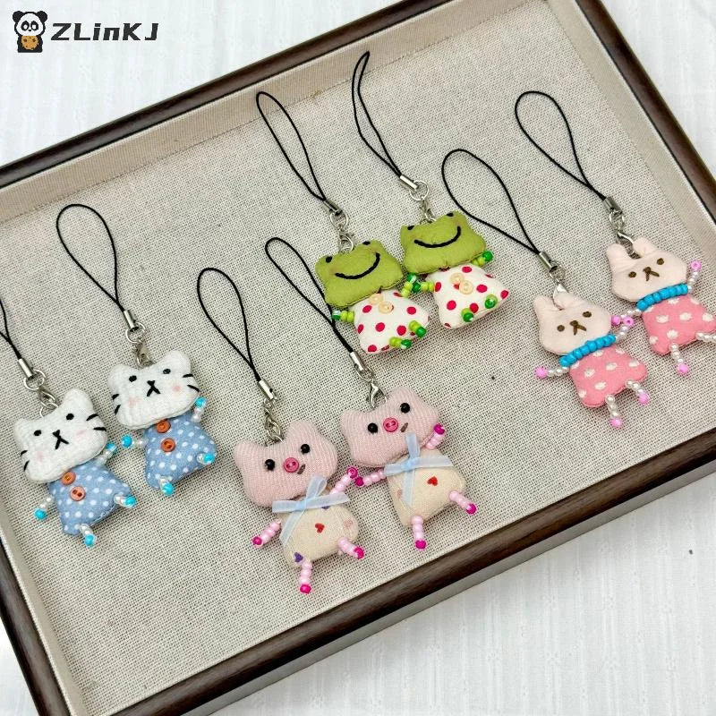 Cute Frog Pig Cat Pendant Keychain Women Simple Design Phone Rope Zpaxo