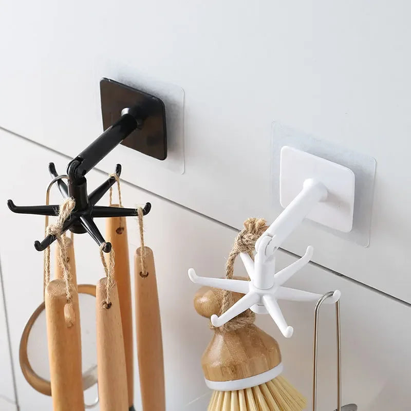 Creative Kitchen Organizer Swivel Hooks Hole-Free Multifunctional Rotatable Dual-Use Hooks for Utensils And Pots Zpaxo