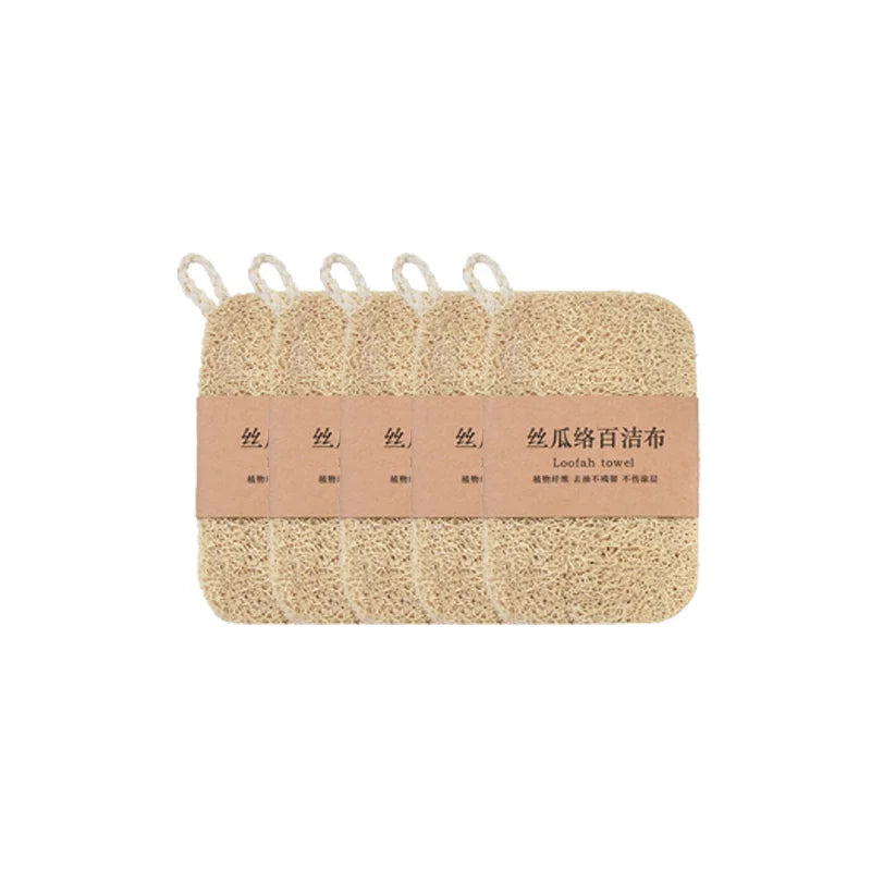Double Layer Natural Loofah Sponge Dish Scrubber Vegetable Fiber Reusable Eco Friendly Oil Stain Remover With Hanging Rope Zpaxo 5PCS