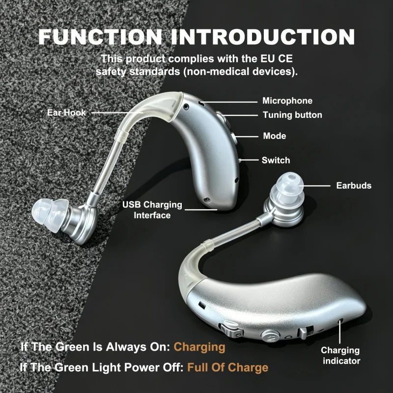 Rechargeable USB Hearing Aid Behind Ear Sound Amplifier Elderly Noise