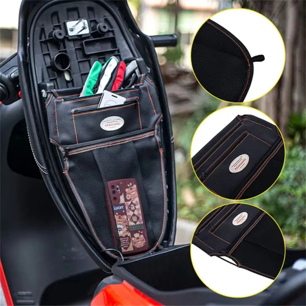 PU Leather Material Motorcycle Scooter Seat Storage Bag Dual Pockets Zpaxo