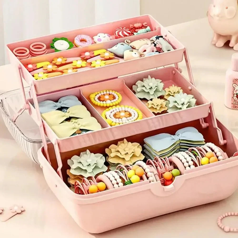 Fashion cosmetic storage box, bowknot multi-layer storage box, handheld desktop storage container, made of sturdy plastic. Zpaxo