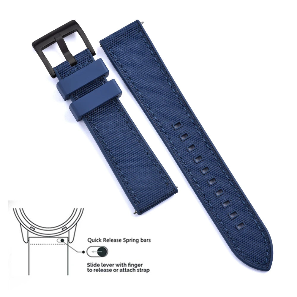 High Quality FKM Canvas Watch Strap 20mm 22mm Hybrid Fluoro Rubber Nylon Watchbands Quick Release For Each Brand Diving Watches Zpaxo Blue-Blue 2 20mm