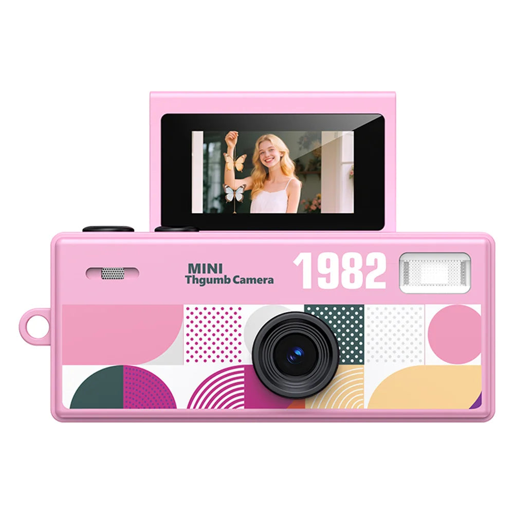 Palm-Sized Mini Digital Camera 180° Flip Selfie Screen with Flashlight Multiple Filters Keychain Portable Digital Camera LK030 Zpaxo Pink No TF card
