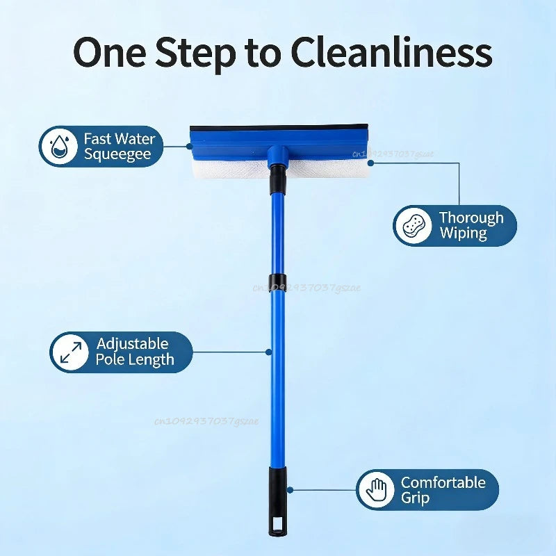 2 in 1 Multi-function Glass Wiper Home Window Cleaning Brush Telescopic Sponge Squeegee Glass Cleaner Wiper Long Handle Cleaning Zpaxo