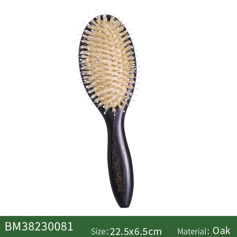 BOOMSLIFE Custom Boar Bristle Mix Nylon Hair Brush Oak Wood Comb for Hair Women Scalp Massage Detangling HairBrush Barber Tools Zpaxo small size China Mainland