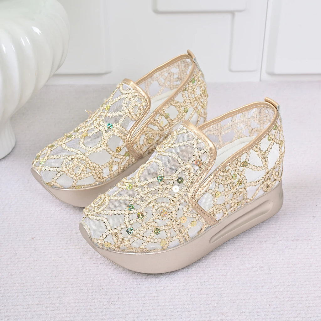 Platform Wedges Women Sneakers Comfortable Lightweight Embroidery