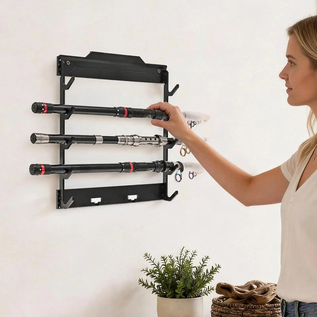 Fishing Rod Rack Wall Mount Horizontal Space-saving Storage Gear Tool