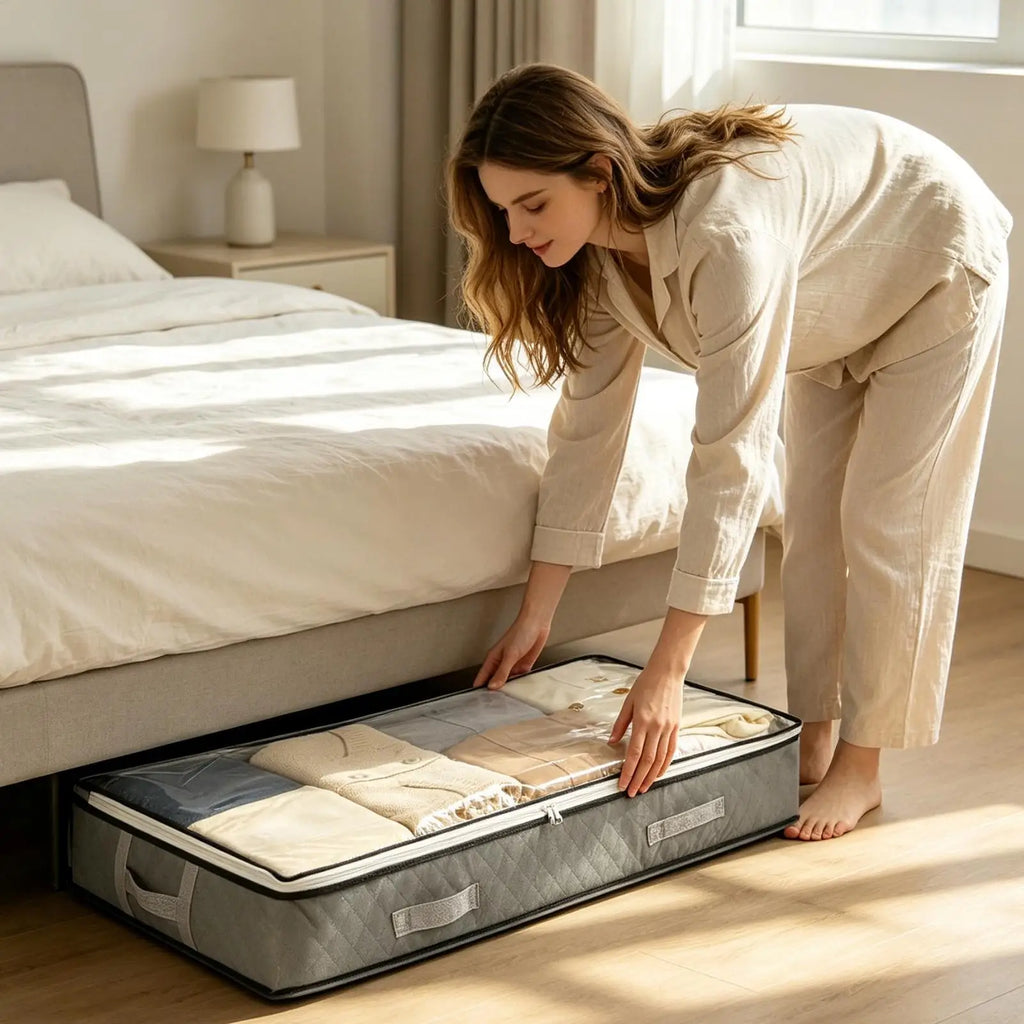 Under Bed Storage 2 Pieces Bedding Organizer Under Bed Clothes Organizer for Homeowners Renters Bedding Comforter Towel Shoe Zpaxo