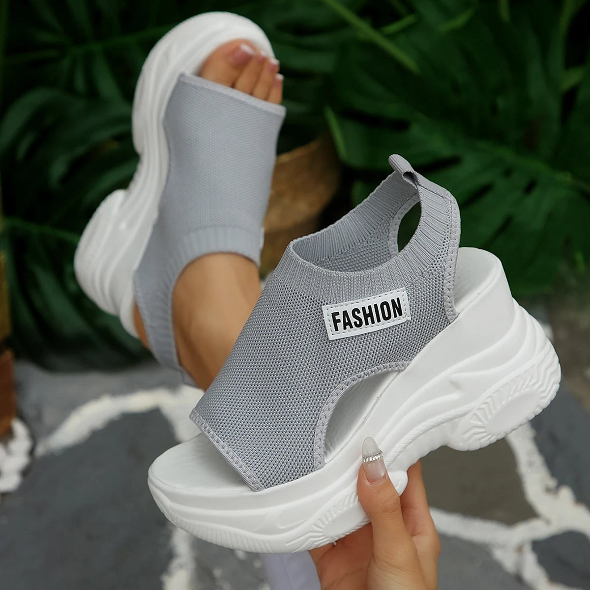 Women Sandals 2026 New Elegant Sexy Wedge Thick Soled Sandals Fashion Platform Shoes Comfortable Plus Size Beach Women Shoes Zpaxo GRAY 41