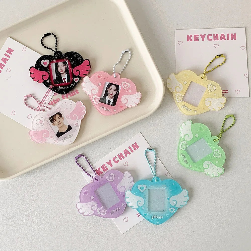 Portable Glitter Star Acrylic Photocard Holder Keychain 1-Inch ID Card Case Student Kpop Idol Photo Bag Durable Card Storage Zpaxo