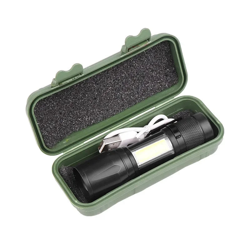 Mini Rechargeable COB+XPE LED Flashlight – Zoomable Torch