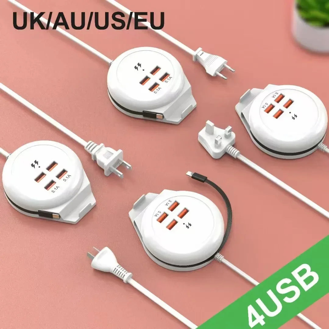 4-in-1 Fast Charger Power Strip – UK/US/EU Plugs, USB-C PD Travel Power Strip Zpaxo