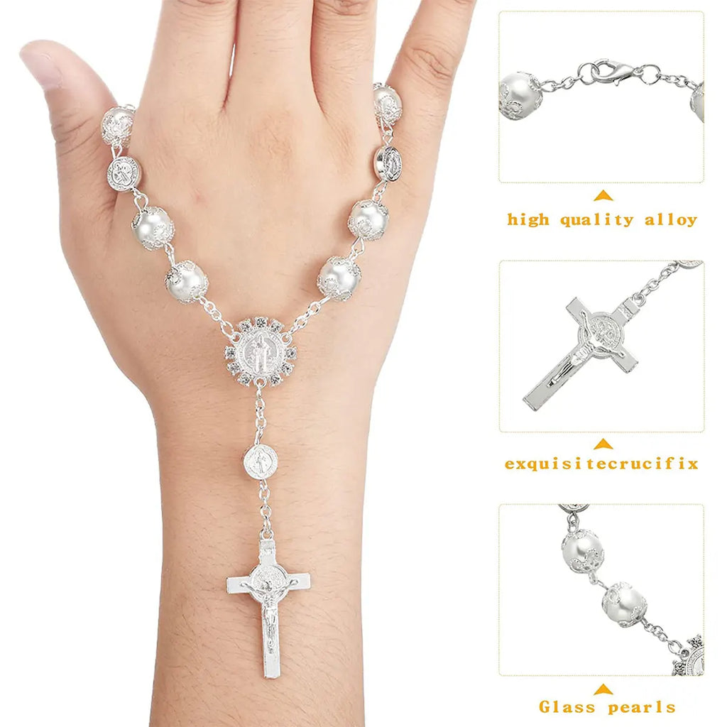Car Ornaments Retro Imitation Pearl Cross Hanging Car Rear Hanging Auto Interior View Mirror Birthday Gift Auto Hanging Ornament Zpaxo