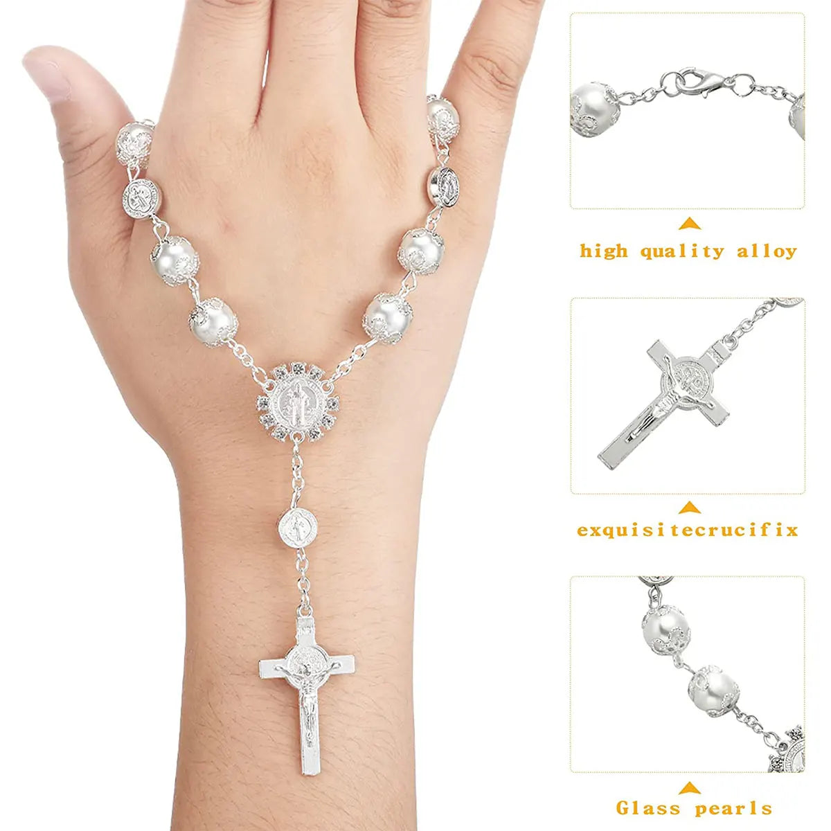 Car Ornaments Retro Imitation Pearl Cross Hanging Car Rear Hanging Auto Interior View Mirror Birthday Gift Auto Hanging Ornament Zpaxo