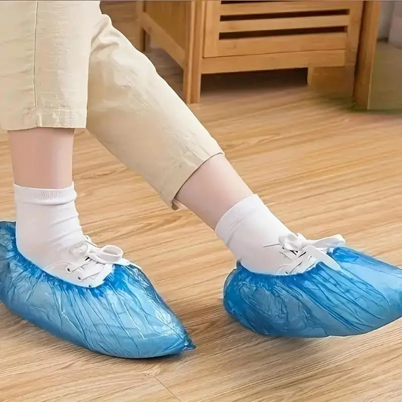 100PCS Hospital-Grade Shoe Covers - Anti-Slip Heavy-Duty PE Protection for Healthcare, Home Cleaning & Travel Hygiene Zpaxo