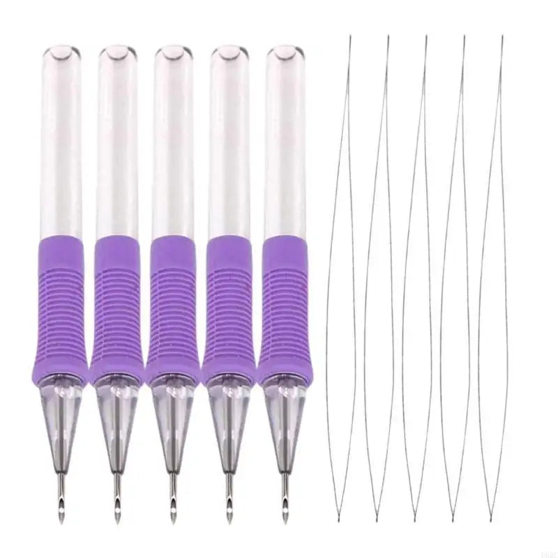 5Pcs Embroidery Punching Needle Set with Needle Threader ABS Embroidery Pen Beginner Punching Needle Embroidery Set Zpaxo