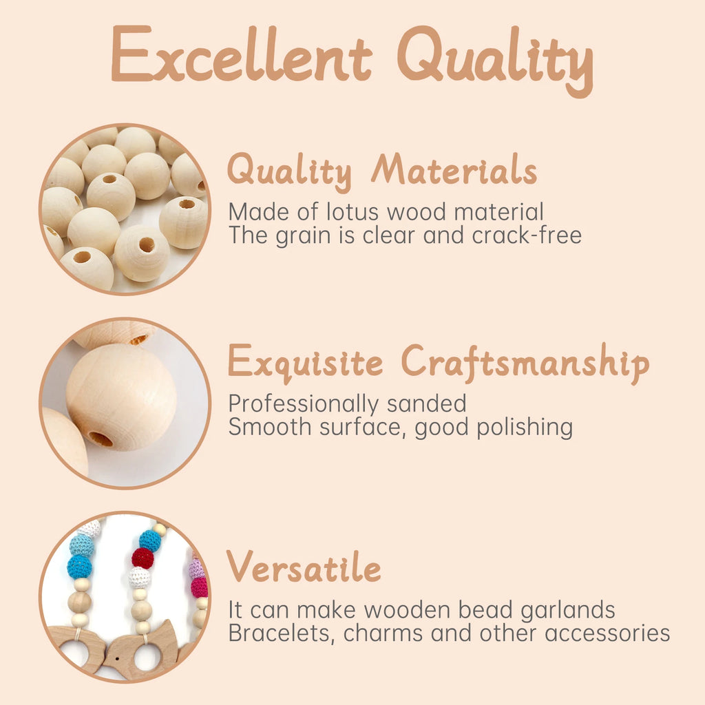 200-Pack 20mm Natural Round Wooden Beads – DIY Craft Beads