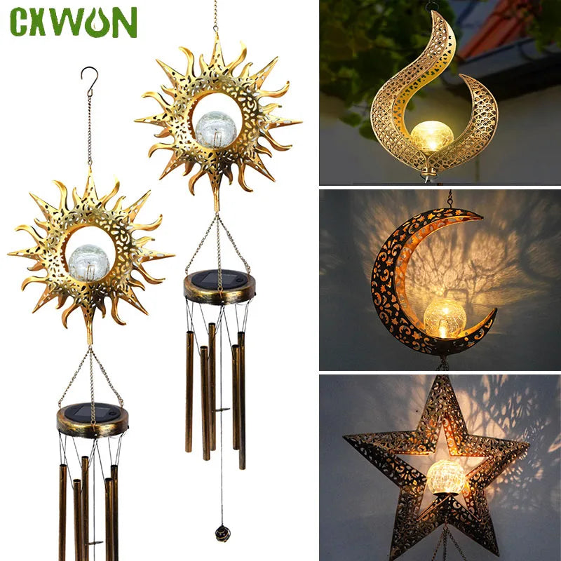 Outdoor Solar Wind Chime Waterproof Cracked Glass Ball Dark Tone Sun Zpaxo