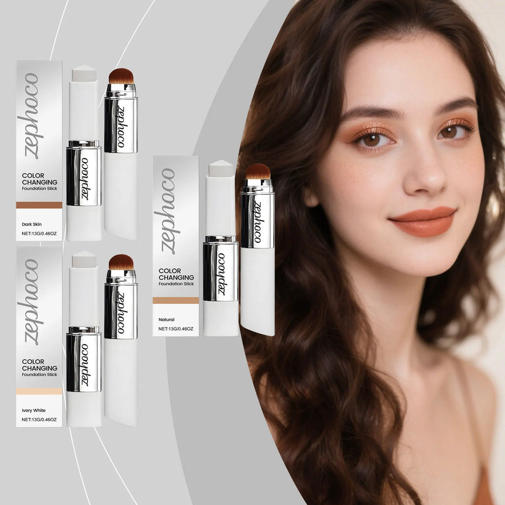 Brightening Skin Color-Changing Foundation Stick Lightweight Moisturizing Cover Skin Flaws Smooths Pores Fine Lines Matte Finish Zpaxo