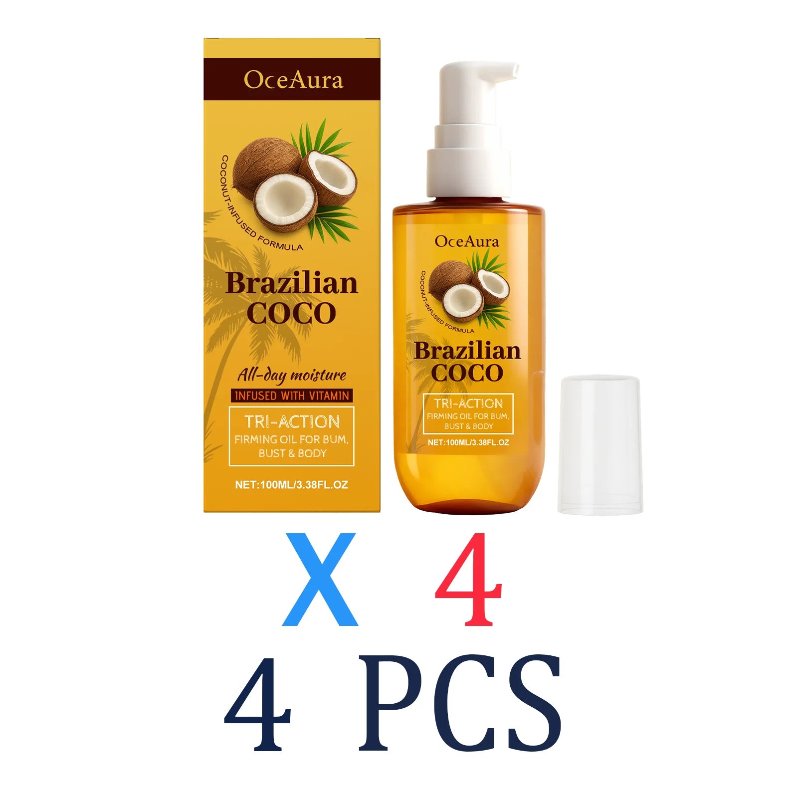 Coconut Body Oil Firming & Moisturizing Skin Care for Body Butt Chest Vitamin Enriched Dry Skin Remedy Nourishing Fast Absorbing Zpaxo 4 Pcs