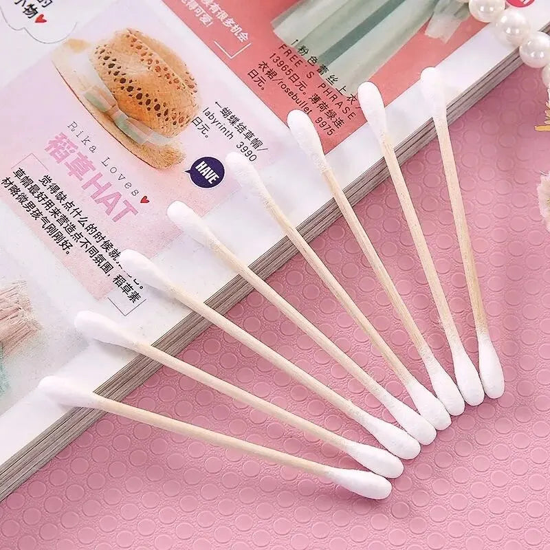 500-Pack Double-Head Wood Cotton Swabs – Ear, Nose & Makeup Cotton Swabs Zpaxo