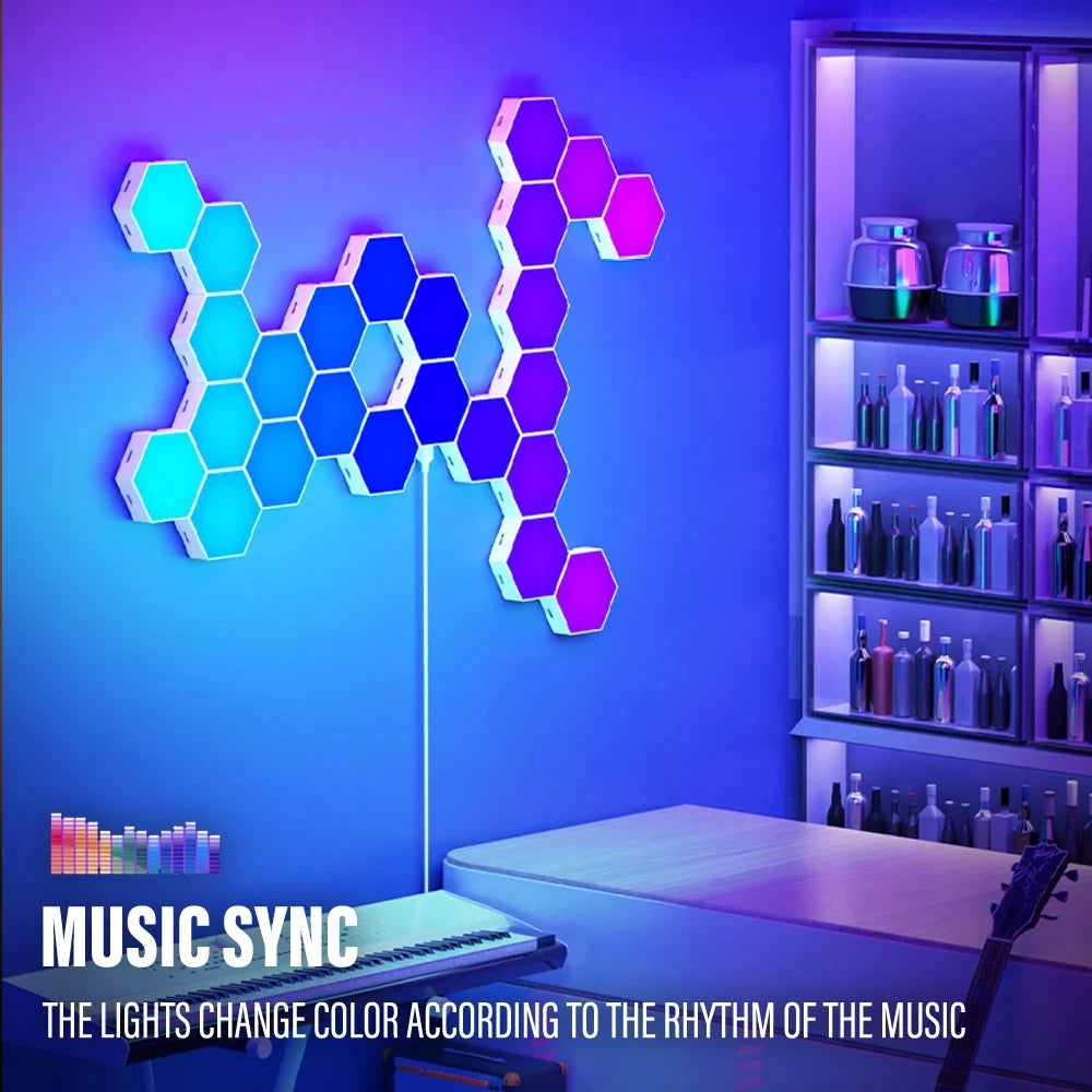 Smart LED RGB Wall Lamp Hexagonal Quantum Night Light - APP & Bluetooth Control Creative Home Decorative Lighting for Room Zpaxo