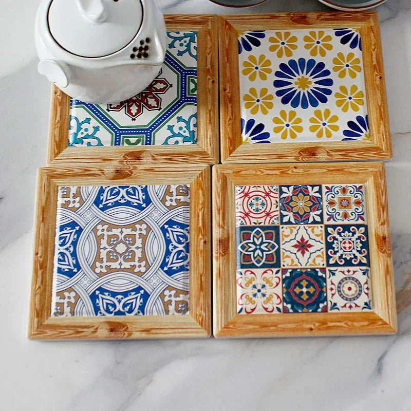 Bohemian Ceramic Cork Coaster – Vintage Floral Tile Coffee Mat Ceramic Cork Coaster Zpaxo