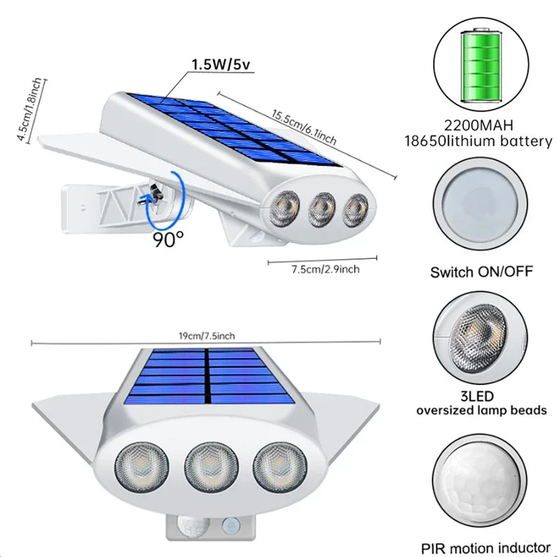 Solar Wall Light Outdoor Waterproof LED Lamp 2200mAh Security Yard Zpaxo