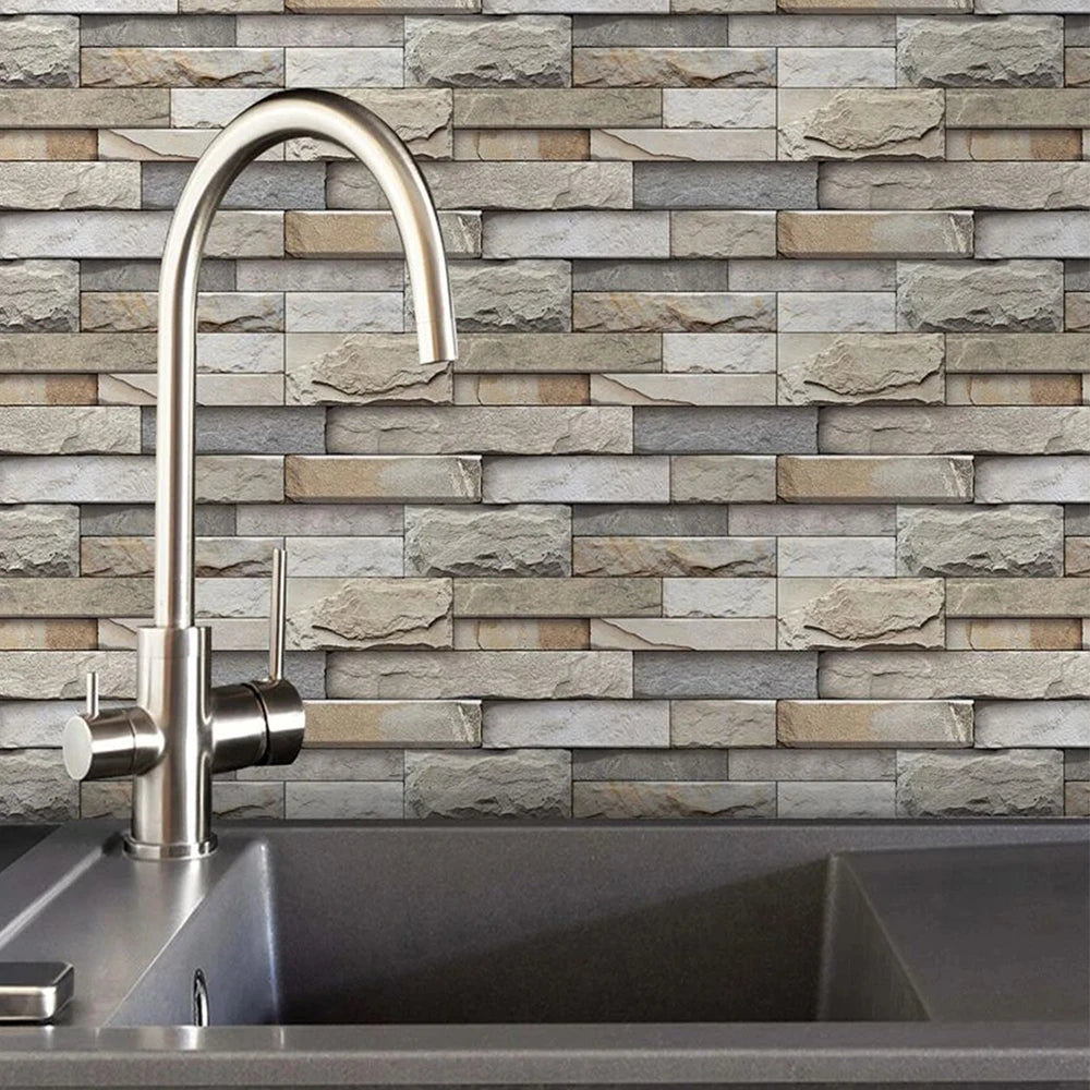 7Pcs Brick Pattern Wall Stickers 3D Peel and Stick Wall Paper Self Adhesive Wall Tile Sticker for Kitchen Bathroom Home Decor Zpaxo