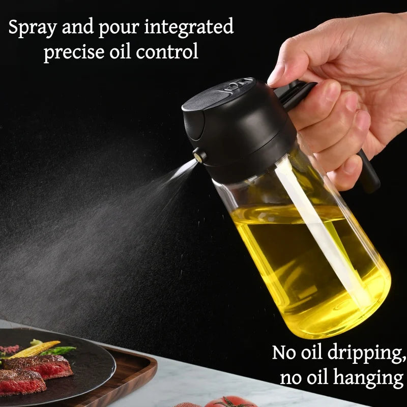 2in1 470ml Glass Spray Oil Sprayer Bottle Spray Oil Dispenser Oil Jar Cruet BBQ Kitchen Baking Roasting Picnic Kitchen Tool Zpaxo black-scale-free