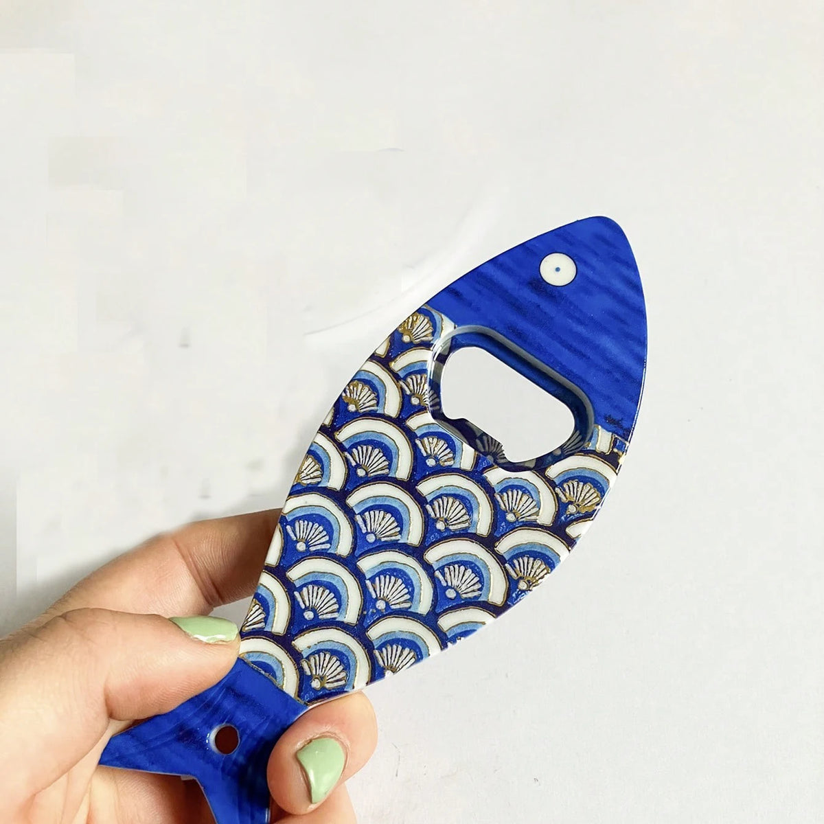 1 Fish Fridge Magnet Bottle Opener Hand Made Acrylic Art Blue Pattern Zpaxo B