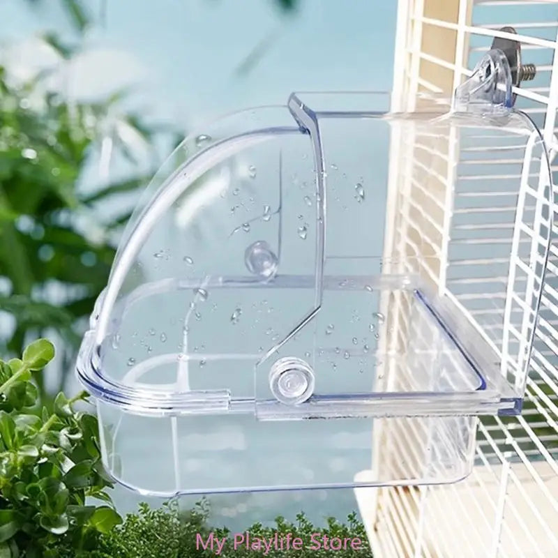 Hanging Bird Bath Tub Parakeets Cage Bathing Basin Clear Shower Room