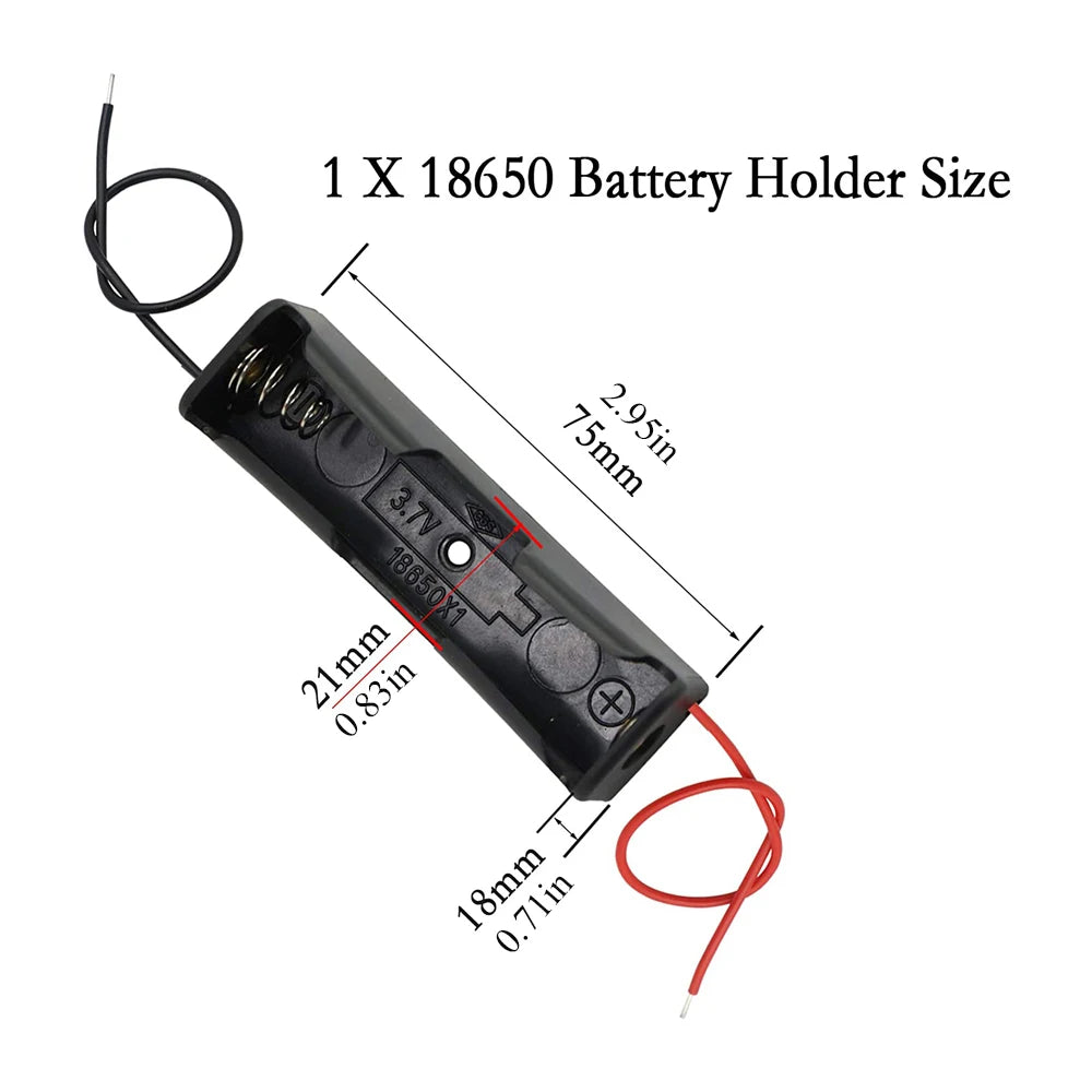 10pcs 18650 Battery Holder Box 1 Slot 3.7V DIY Battery Storage Case Black Plastic Container with Connect Black Red Wire Lead Pin Zpaxo
