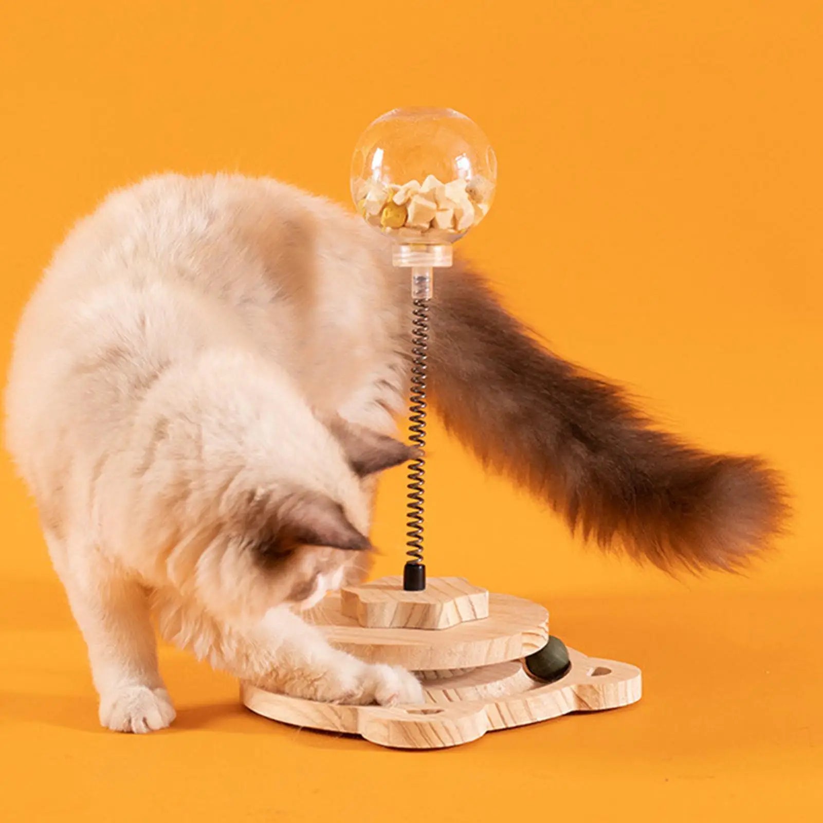 Dog Treat Ball Pet Food Dispenser Wood Track With Spring Pole Cat Treat Ball Dispenser For Home Play Medium Large Breed Puppy Zpaxo