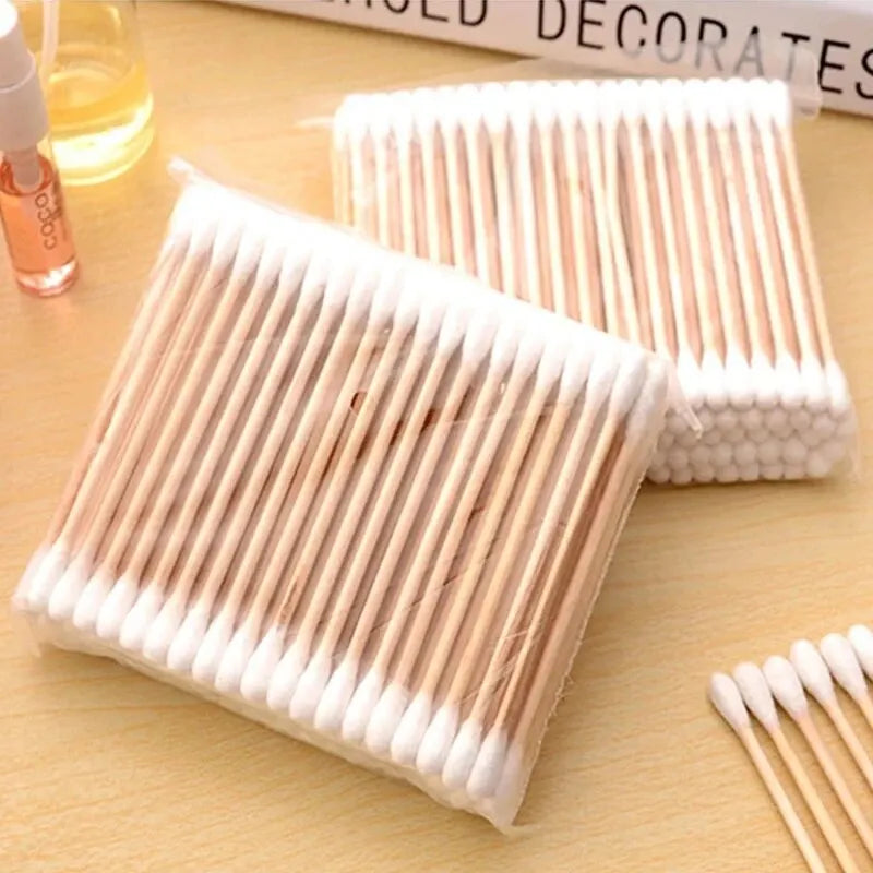 500-Pack Double-Head Wood Cotton Swabs – Ear, Nose & Makeup Cotton Swabs Zpaxo