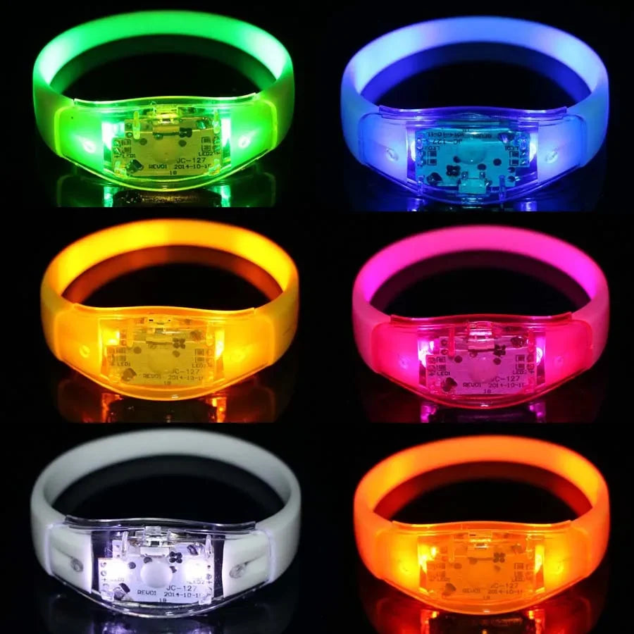 Led Sound Control Bracelet Flashing Wristband Vibration Glow Dark Zpaxo Random color 6pcs