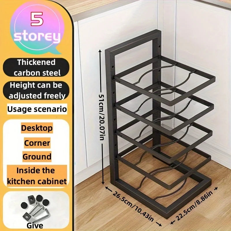 Adjustable Pot Rack Organizer, Kitchen Stainless Steel Pot Storage Rack ,Multi-Layer Household Pot and Pan Organzier for Kitchen Zpaxo 5 Tier Black