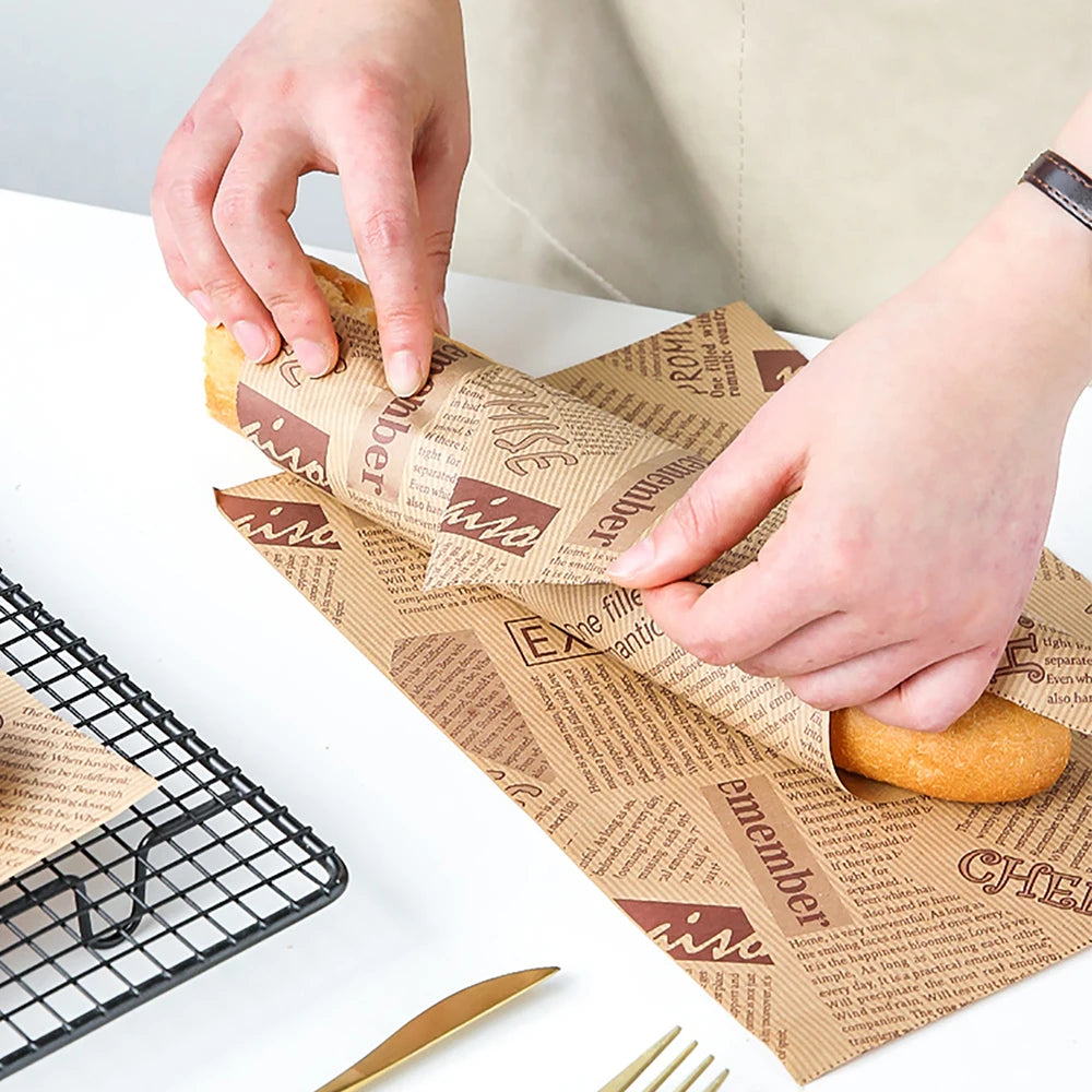 50Pcs Sandwich Wrappers Food Wax Paper Hamburger Fries Bread Baking Oil Paper Wrapping Baking Tools Zpaxo