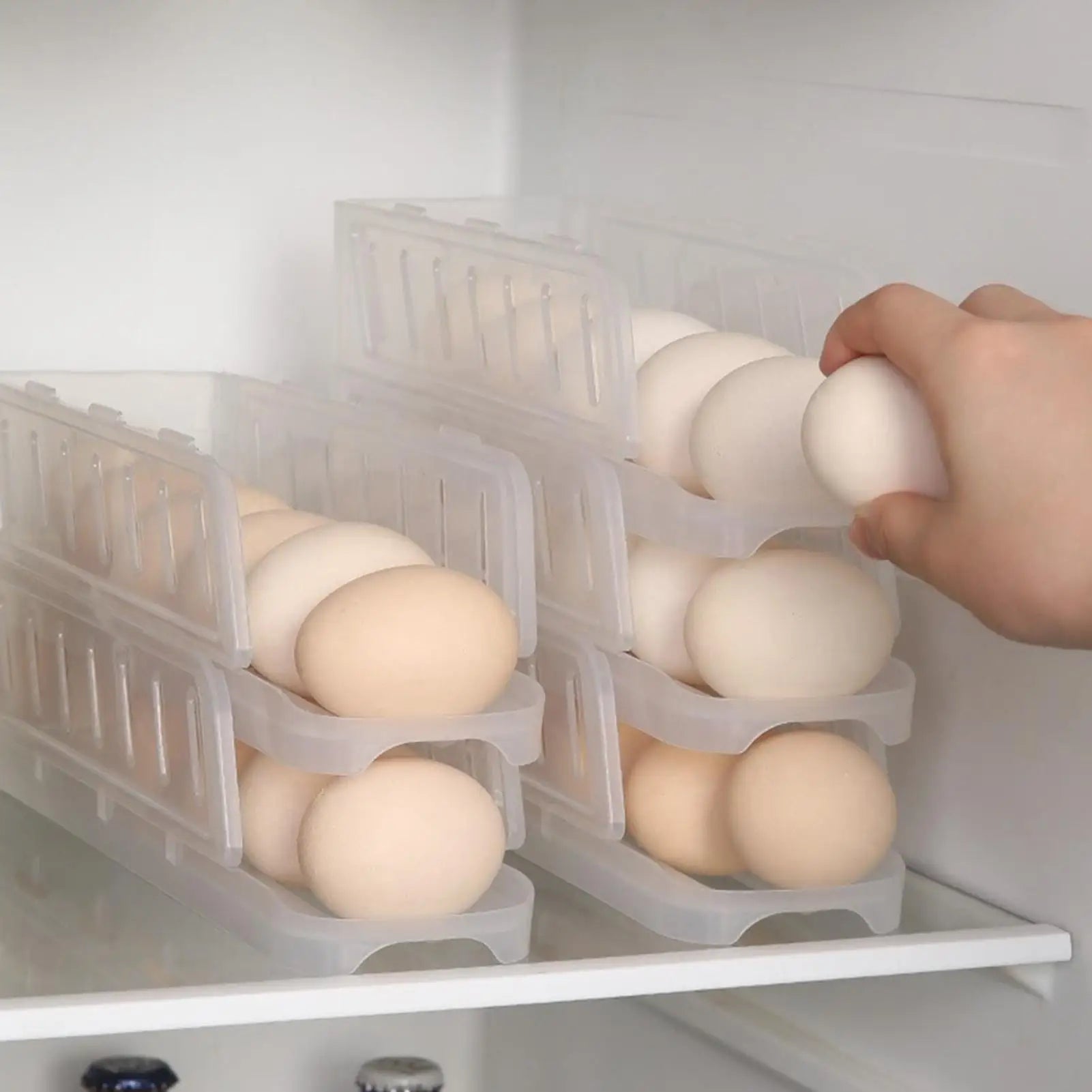 Egg Holder 3-Tier Foldable Automatic Rolling Dispenser Reusable