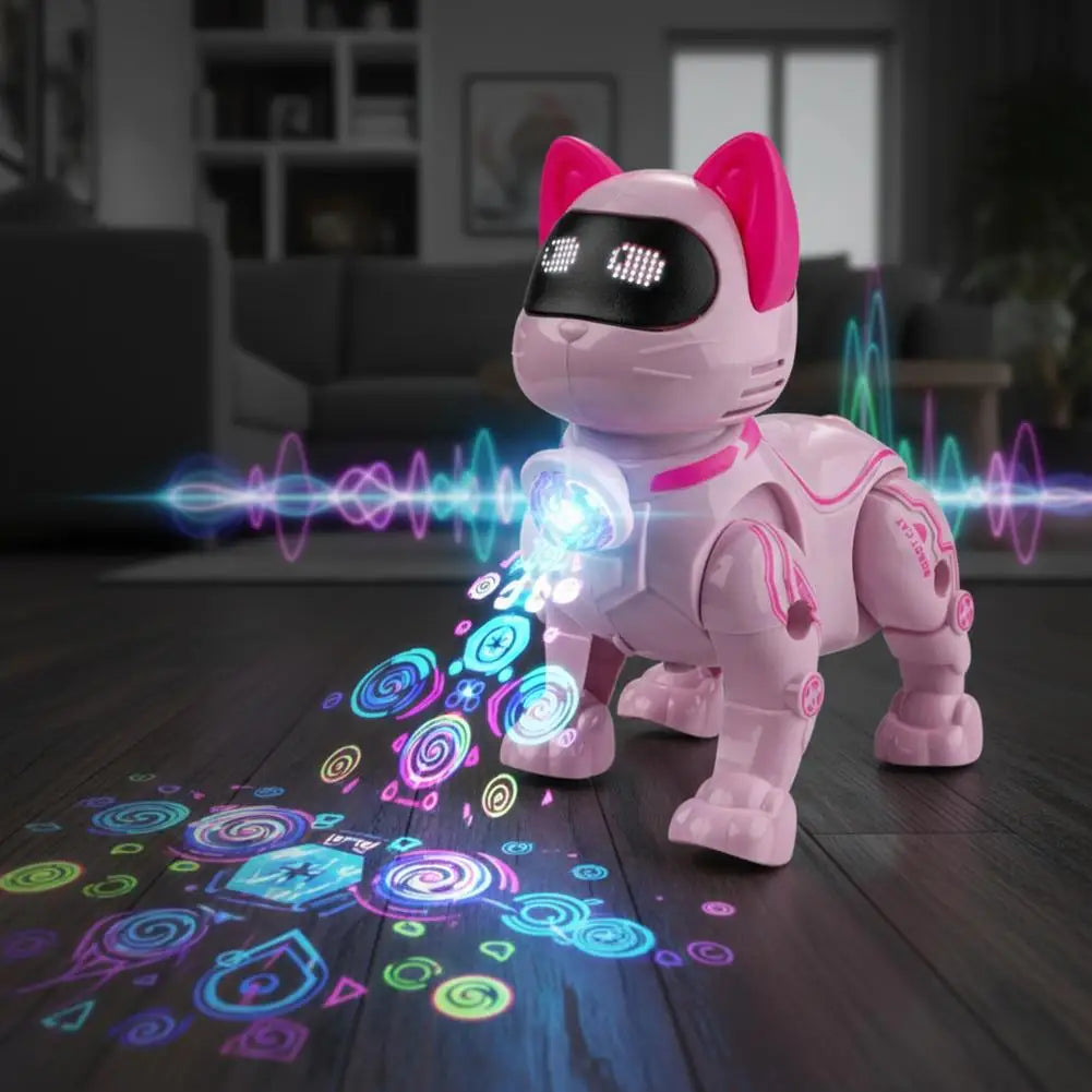 NEW Electric Robot Cat Toy Walking Singing Interactive Pet Toy with Leash Pink Machine Toy Birthday Gift for Kids Boys Girls Zpaxo