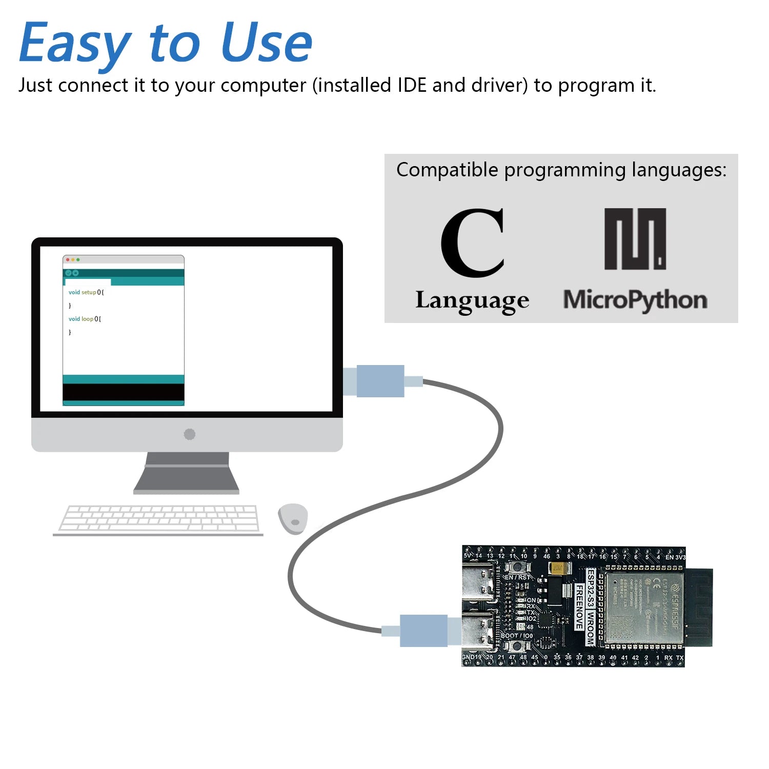 ESP32-S3 Wireless Development Kit From Freenove 240MHz Dual Core Chip C Python Demo Programs For Beginner Coding Projects Zpaxo