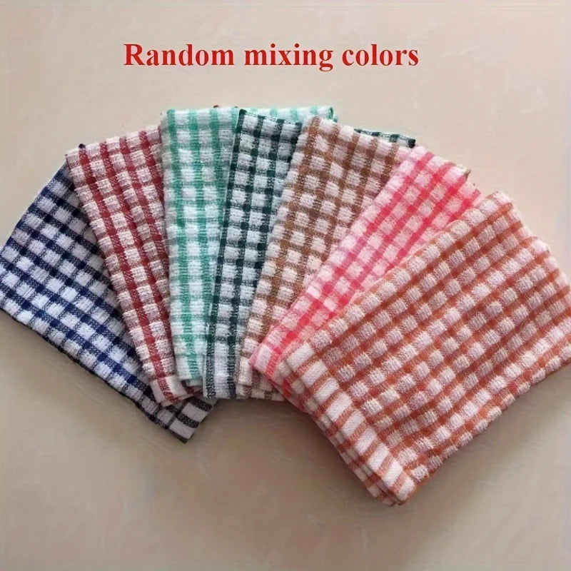 Absorbent Plaid Dish Towels Reusable Cleaning Cloths Kitchen Bedroom
