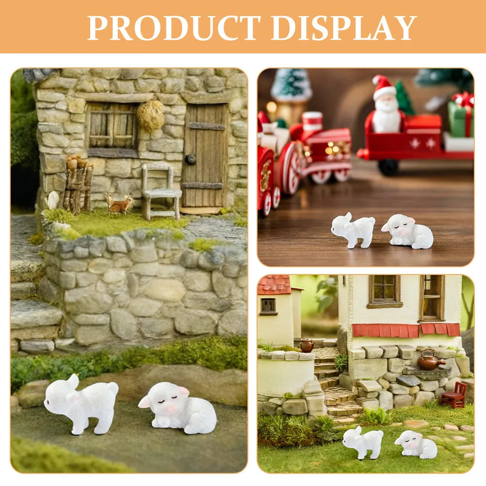 Tiny Resin Lamb Figurines Creative Home Office Decor Small Space