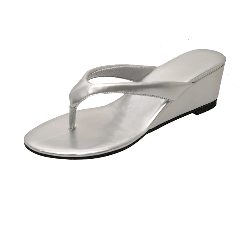 Fashion Solid Platform Clip Toe Women's Wedges Slippers Open Mid Zpaxo Silver 34