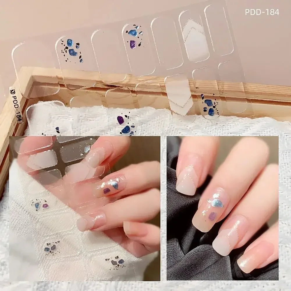 14Strips Gel Nail Stickers Full Cover Floristic Art Semi Cured Polish