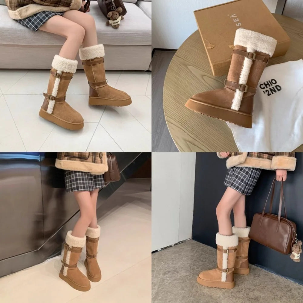 2025 Autumn Winter Sheep Fur One Warm Snow Boots Large Long Tube