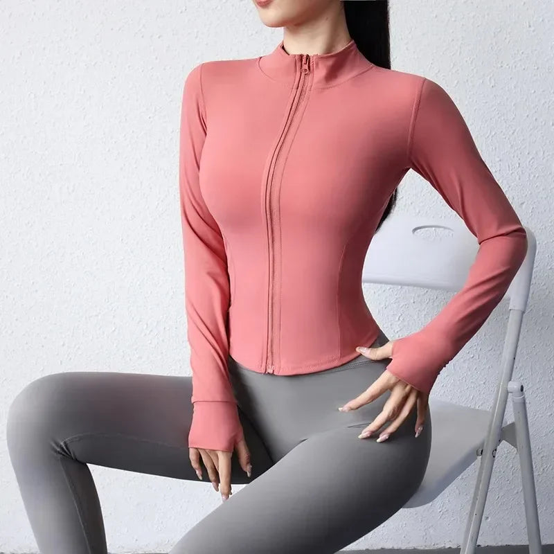 Women's Quick-Dry Zip Yoga Jacket – Slim Long Sleeve Training Top