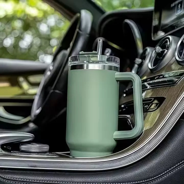 40oz Tumbler Vacuum Insulated Thermos Custom Travel Cup Stainless Steel Water Bottle Coffee Mugs With Handle Outdoor Drinkware Zpaxo